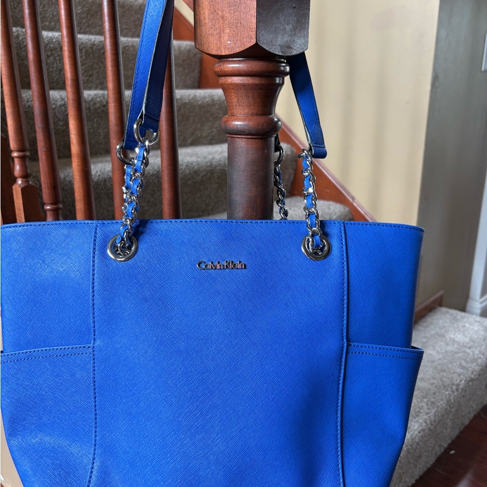Calvin Klein Blue Suede Tote with Chain Details
